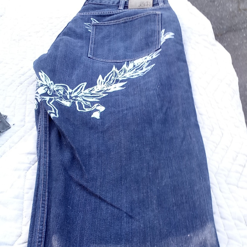 Sean John Designer Print Blue Jeans